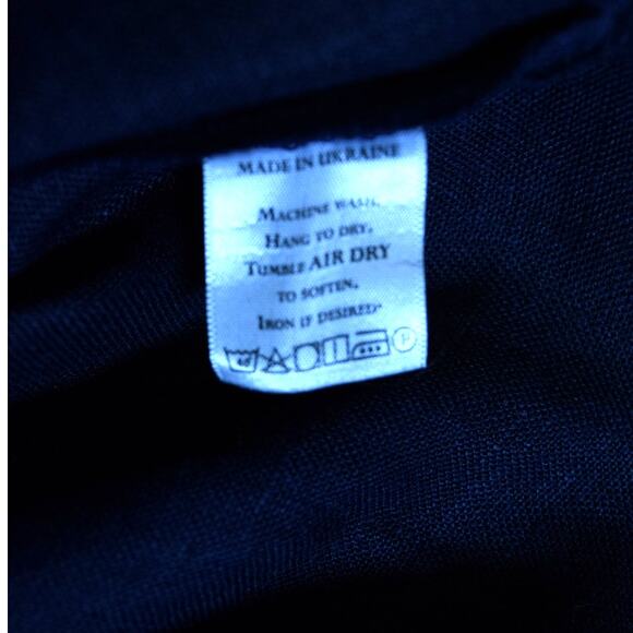 Crown Linen Designs 100% Linen Navy Men's Dress Button Up Shirt Long Sleeve Sz M - Picture 9 of 10